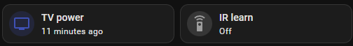 Controls panel showing TV power last used 11 minutes ago, and IR learn mode off.